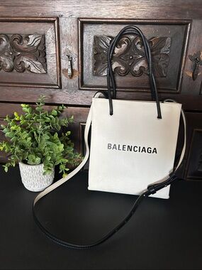 Beautiful White Canvas Crossbody with Black Handles